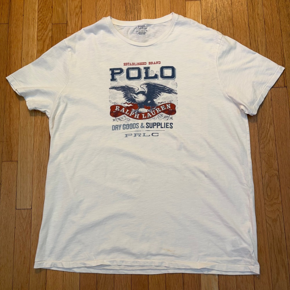 Polo Ralph Lauren Eagle Graphic T-Shirt Mens XXL White Slub Cotton Crewneck Tee